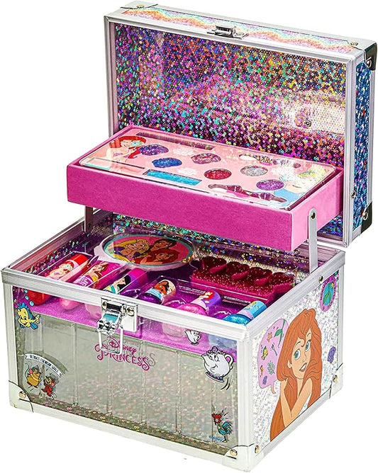 Disney Princess Train Case Girls Beauty Set, Kids Makeup Kit for Girls, Real Washable Toy Makeup Set, Play Makeup, Pretend Play, Party Favor, Birthday, Toys Ages 3 4 5 6 7 8 9 10 11 12-Velvo Beauty