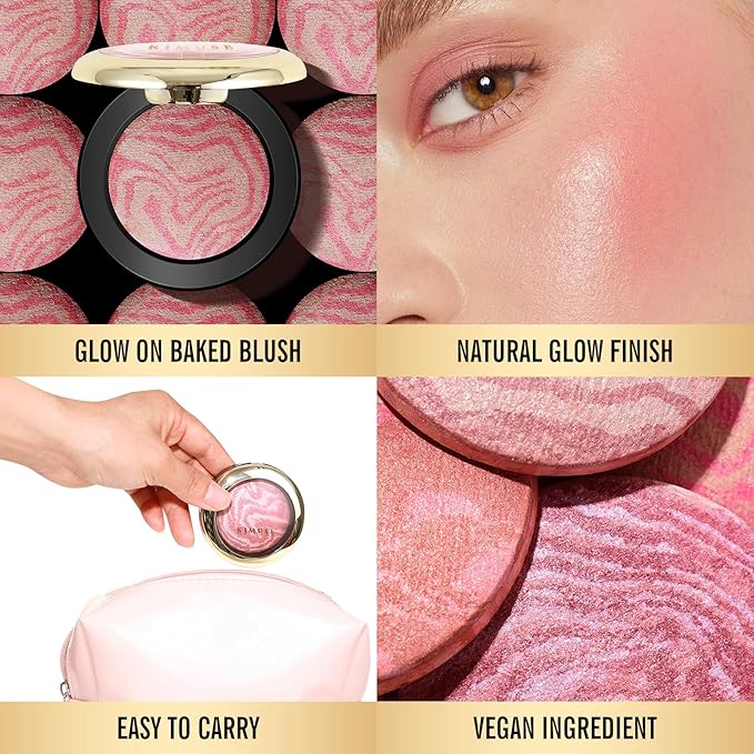 KIMUSE Baked Blush, Lighting Glow Marbleized Blush Powder Blush, Contour & Highlight Face for a Creamy Lightweight Natural Finish-Velvo Beauty