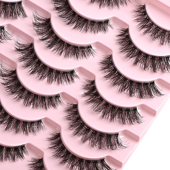 FARRED Cat Eye Lashes False Eyelashes Short Wispy Lash Strips Volume Eyelash 14 Pairs Cateye Medium Length False Clear Band Lashes Natural Looking Hybrid Clusters Full Strip Lashes (F25 | 8-14mm)-Velvo Beauty