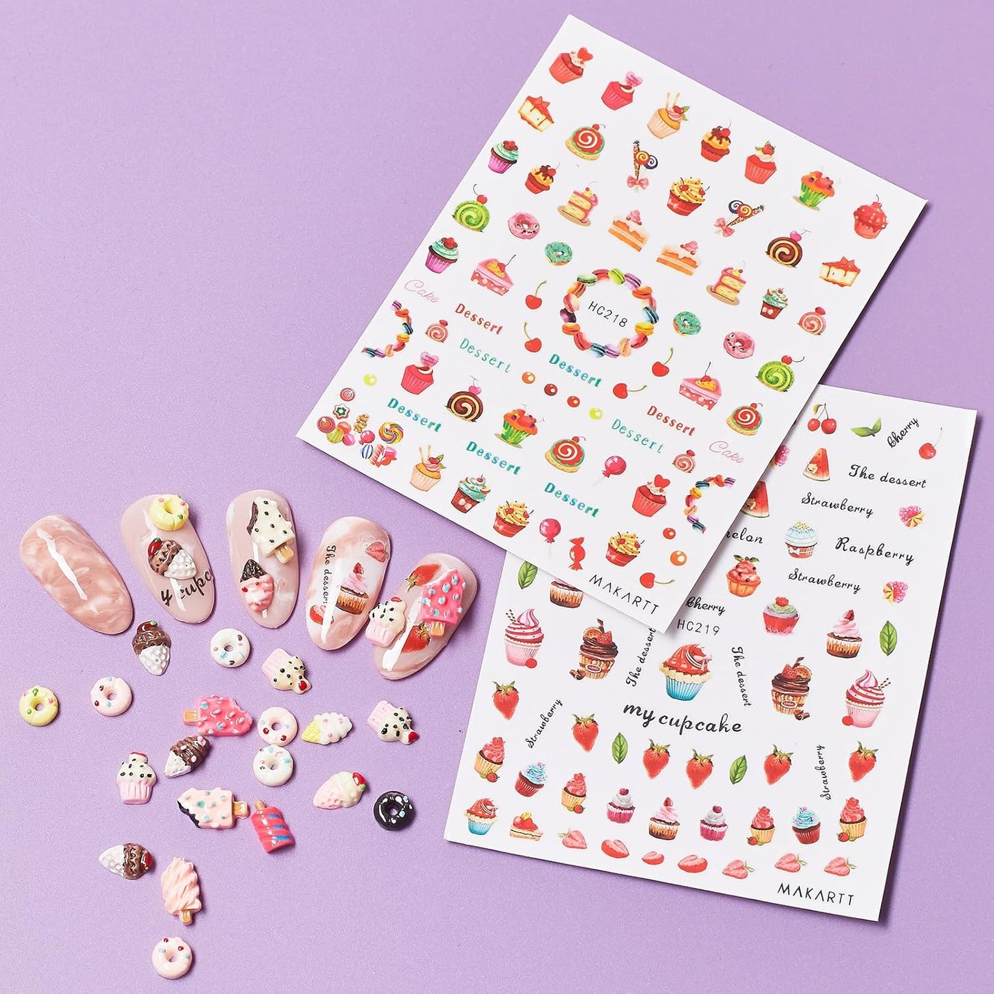 Makartt Nail Decorating Kit, 10pcs Designer Nail Stickers, Cute Dessert Nail Art Decor for DIY Manicure, Salon Accessories for Creative Nails Designs-Velvo Beauty