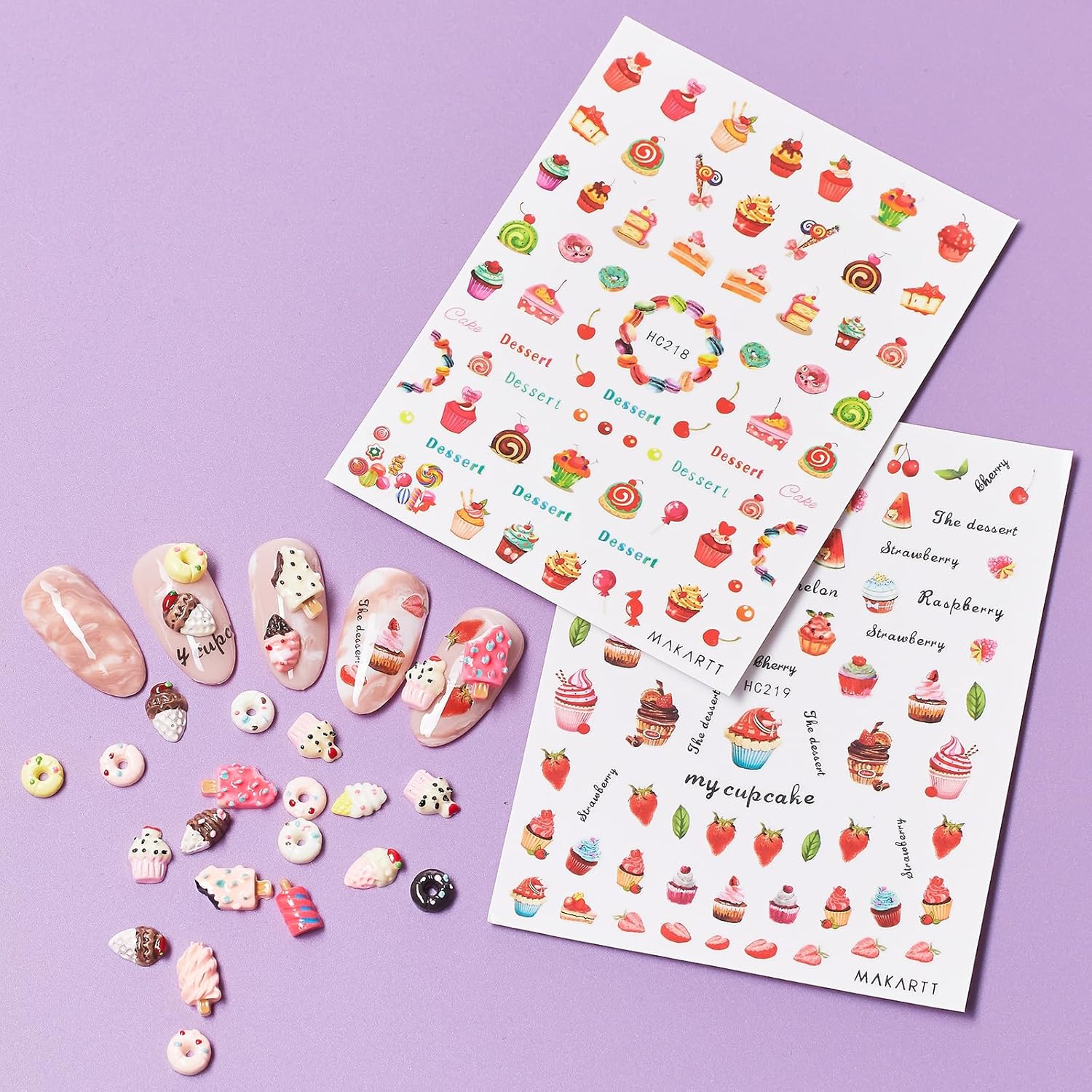 Makartt Nail Decorating Kit, 10pcs Designer Nail Stickers, Cute Dessert Nail Art Decor for DIY Manicure, Salon Accessories for Creative Nails Designs-Velvo Beauty