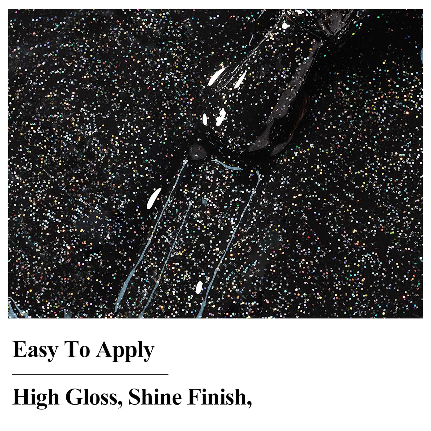 Nail Polish Quick Dry, Black Glitter Nail Lacquer Air Fast Drying, Sparkle Mooncat Nail Pigment Oil-based High Coverage Holographic Fingernail Concealer Polish, 1PC 12ML Long Wear-Velvo Beauty