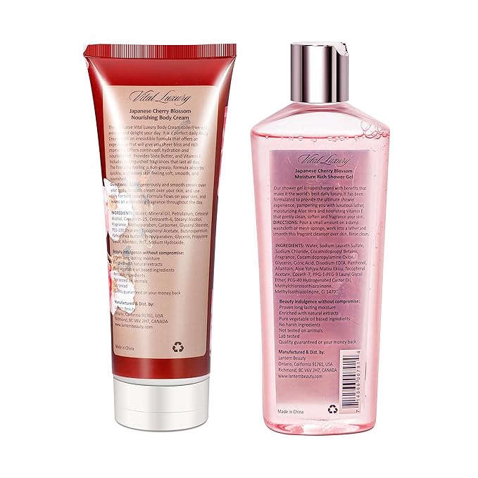 Japanese Cherry Blossom Shower Gel and Body Cream Set - Nourishing and Moisturizing Daily Skincare - 8 fl.oz / 236mL Each, Christmas Gifts for Her and Him (Japanese Cherry Blossom)-Velvo Beauty