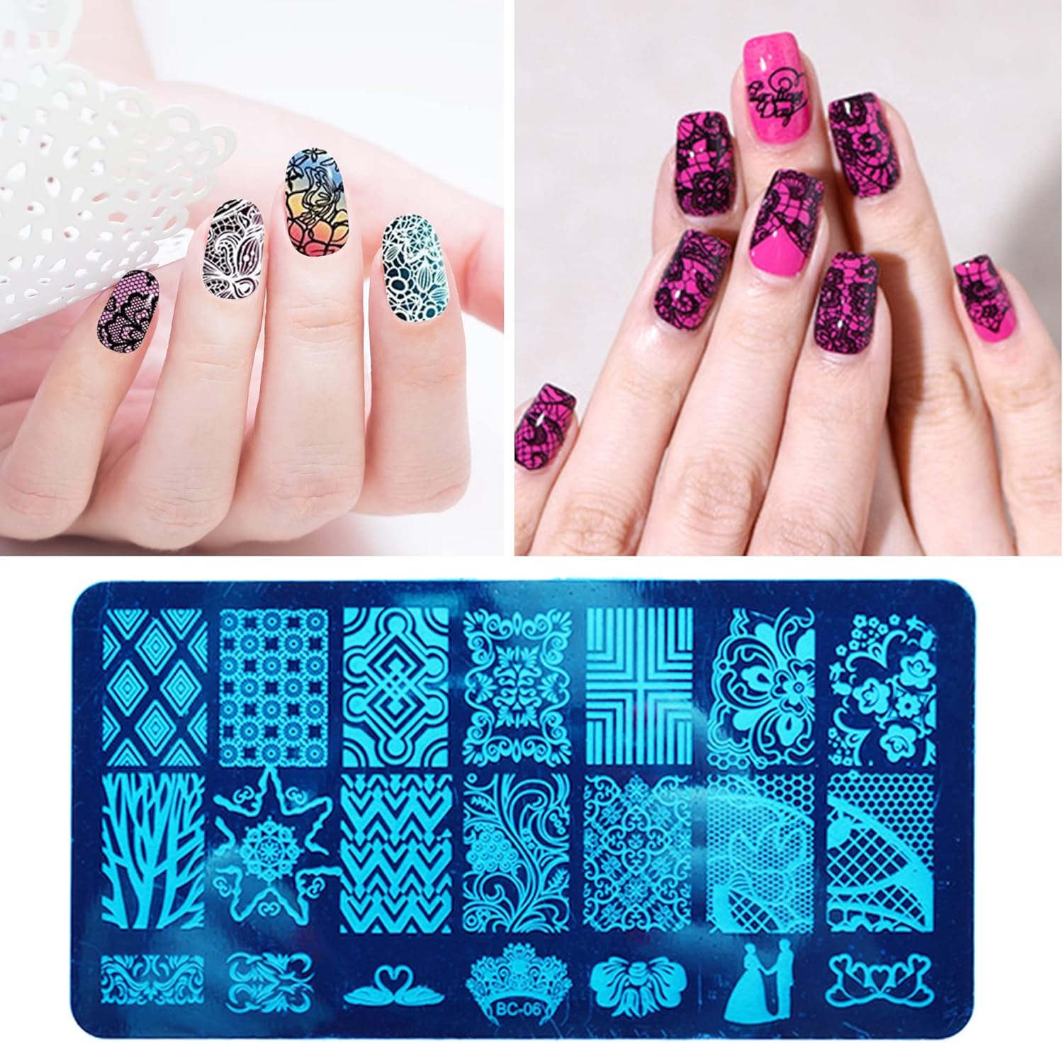 AddFavor Nail Stamper Kit 6pcs Flower Lace Vine Nail Art Stamping Plate Template with Silicone Nail Stamper and Scraper for Women Girls DIY Fingernail Manicure Stencils Tools-Velvo Beauty