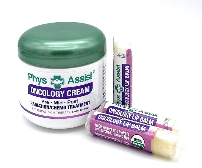 Oncology Cream 4 oz plus 3 Pack Lip Balm. Hydrating to Stressed Skin Undergoing Chemo or Radiation. Skin Therapy. Made with Botanicals.-Velvo Beauty
