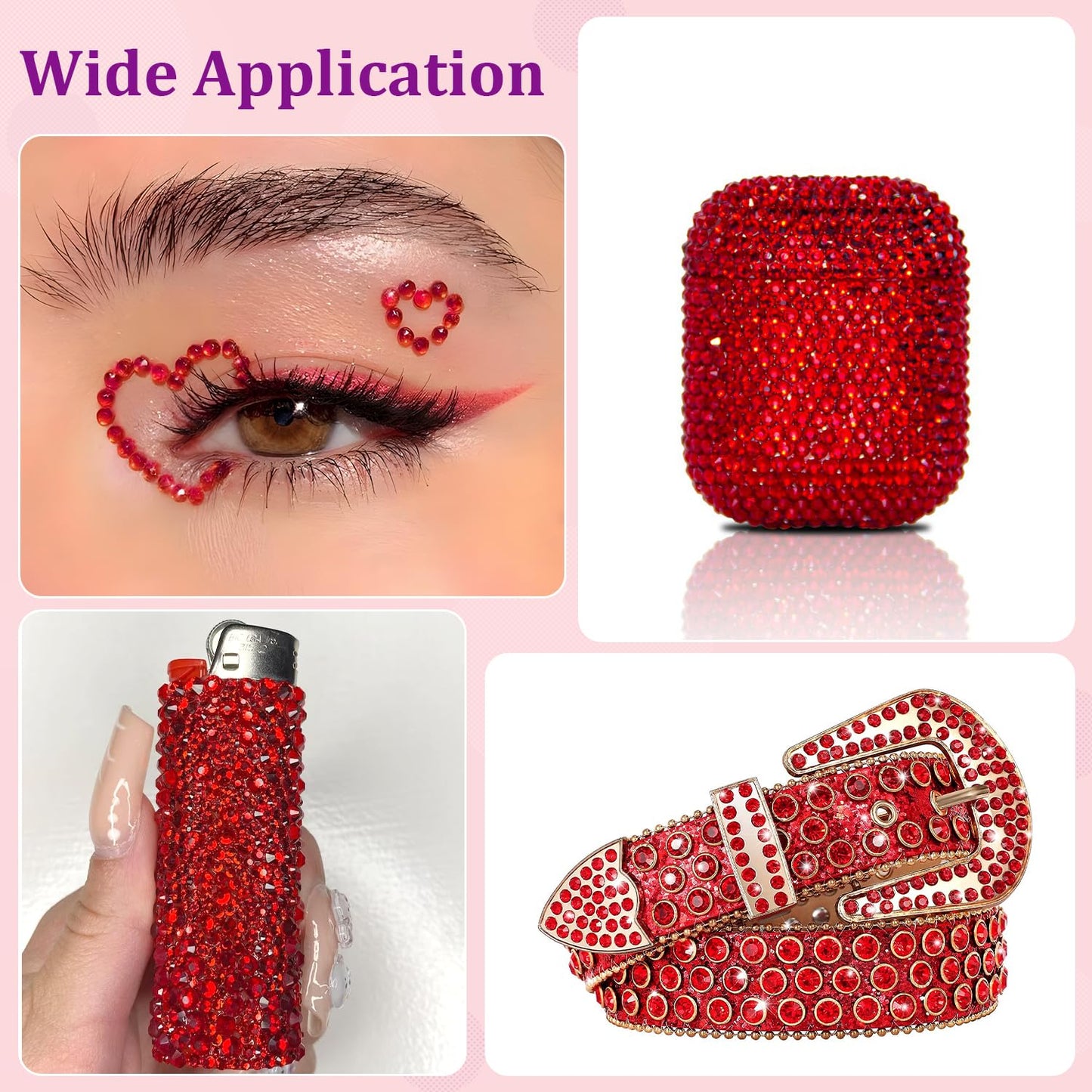30000Pcs Red Rhinestones for Bedazzling with B7000 Jewelry Glue, Bedazzler Kit Flatback Gems, Resin Rhinestones for Crafting Crafts Clothing Shoes Fabric Nail Art Assorted Size 2/3/4/5/6mm-Velvo Beauty