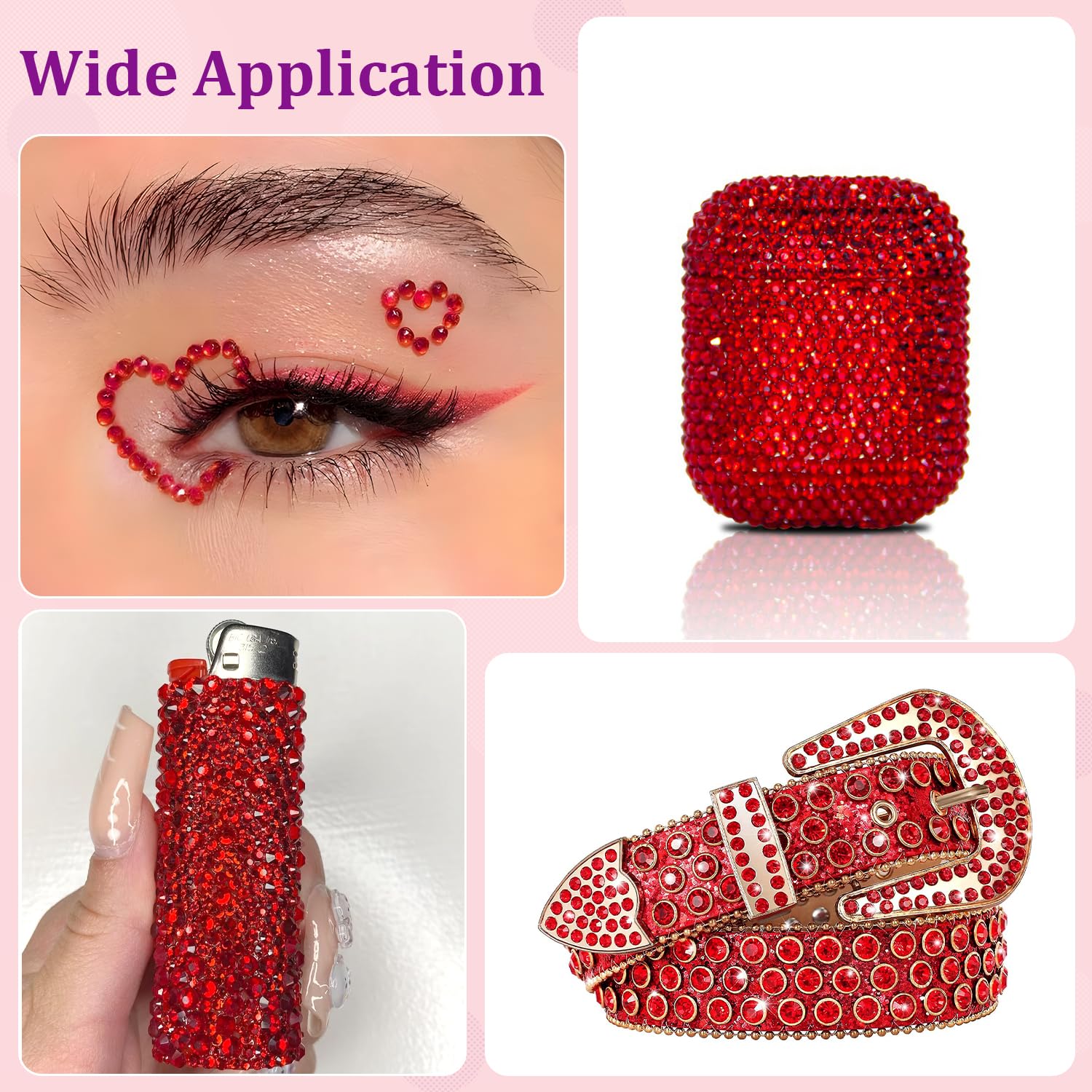 30000Pcs Red Rhinestones for Bedazzling with B7000 Jewelry Glue, Bedazzler Kit Flatback Gems, Resin Rhinestones for Crafting Crafts Clothing Shoes Fabric Nail Art Assorted Size 2/3/4/5/6mm-Velvo Beauty