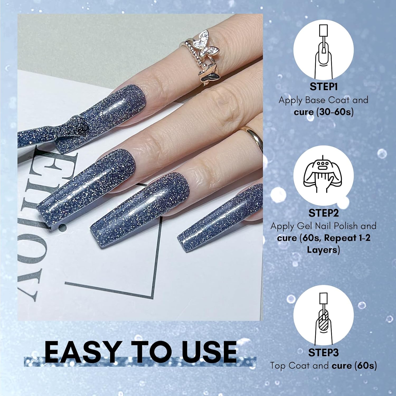 Makartt Glitter Gel Nail Polish - Flash Blue Diamond Reflective Gel, UV LED Soak Off for Nail Art Designs, 15ml DIY Home Salon Manicure, Heart of the Ocean-Velvo Beauty
