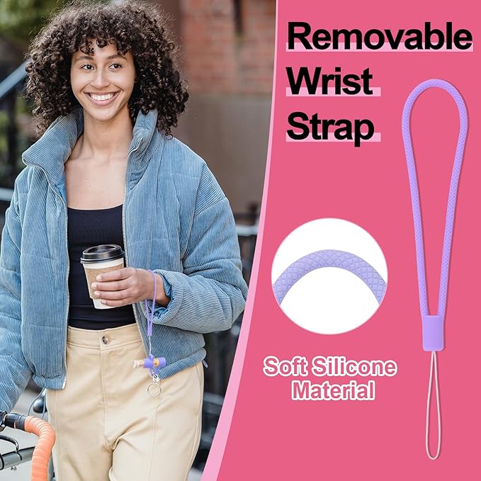 Desing Wish Silicone Lip Balm Holder with Cap Cover Portable Chapstick Holder Keychain Sleeve Lip Balm Key Chain with Key Ring and Wrist Strap Lanyard - Rose-Velvo Beauty