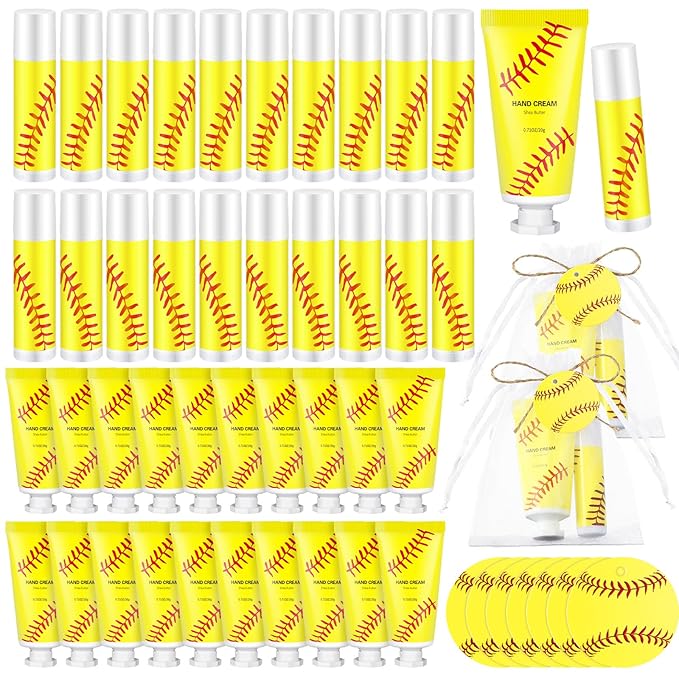 144 Pcs Softball Lip Balm Hand Cream Set Softball Accessories Softball Party Favors Including 36 Softball Lip Balm 36 Moisturizing Hand Cream 36 Bags 36 Softball Cards and Ropes for Kids Gifts-Velvo Beauty