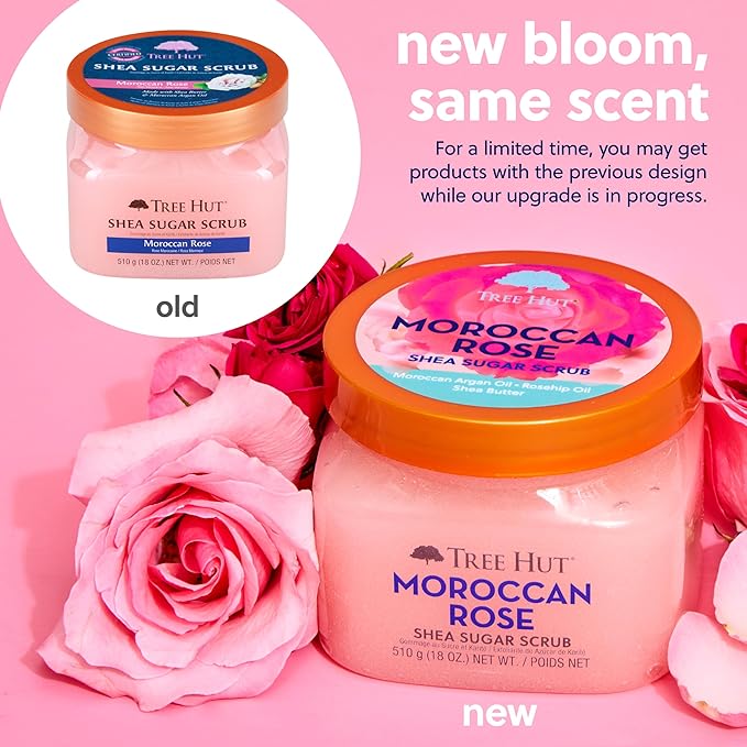 Tree Hut Shea Sugar Scrub - Moroccan Rose - 18 oz - Exfoliating Body Scrub for Smooth, Glowing Skin - Made with Real Sugar and Shea Butter-Velvo Beauty