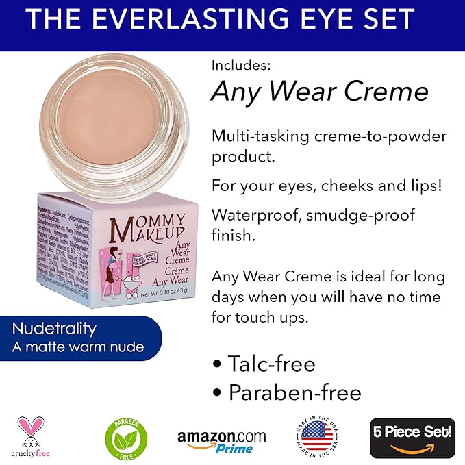 The Everlasting Eye 5 Piece Waterproof Makeup Set. Gel Eyeliner, Creme Eyeshadow, 2 brushes and Mesh Bag. Paraben-free, Talc-free, Cruelty-free. Nudetrality/Chocolate Kiss 2402-Velvo Beauty