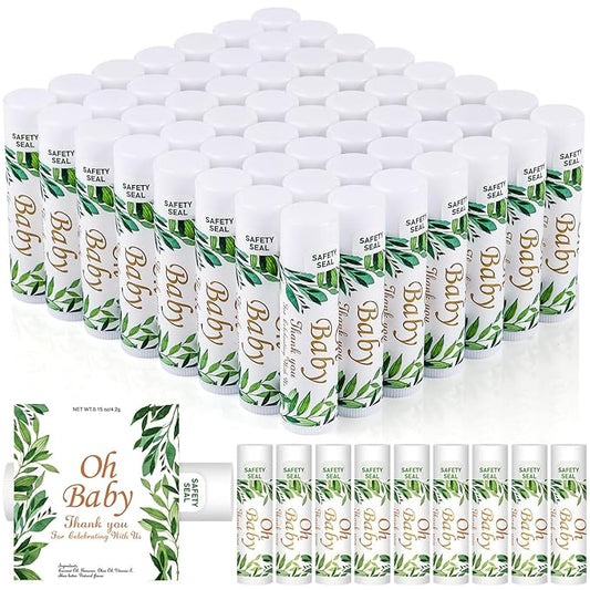DMSKY 60 Pcs Baby Shower Favors, Lip Balms Bulk Gift for Guests, Boys Girls Games Neutral Gender Reveal Favors, Baby Shower Birthday Party Supplies Basket Gift Stuffers-Velvo Beauty