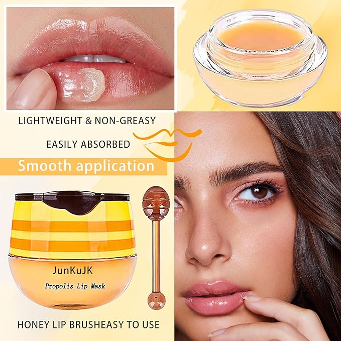 3 Pcs Bee Lip Balm Honey Pot with Stick,Moisturizing Lip Mask Overnight,Day and Night Tinted Sleeping Lip Balm,Hydrating Lip Scrubs Exfoliator & Moisturizer-Velvo Beauty