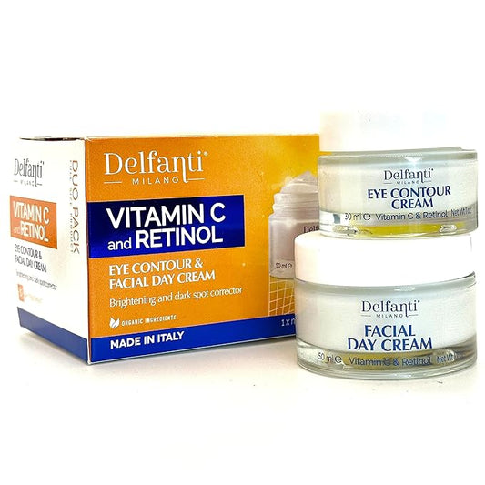 VITAMIN C & RETINOL DUO PACK Full Size Facial Day Cream and Eye Contour Cream • Brightening and Dark Spot Corrector-Velvo Beauty