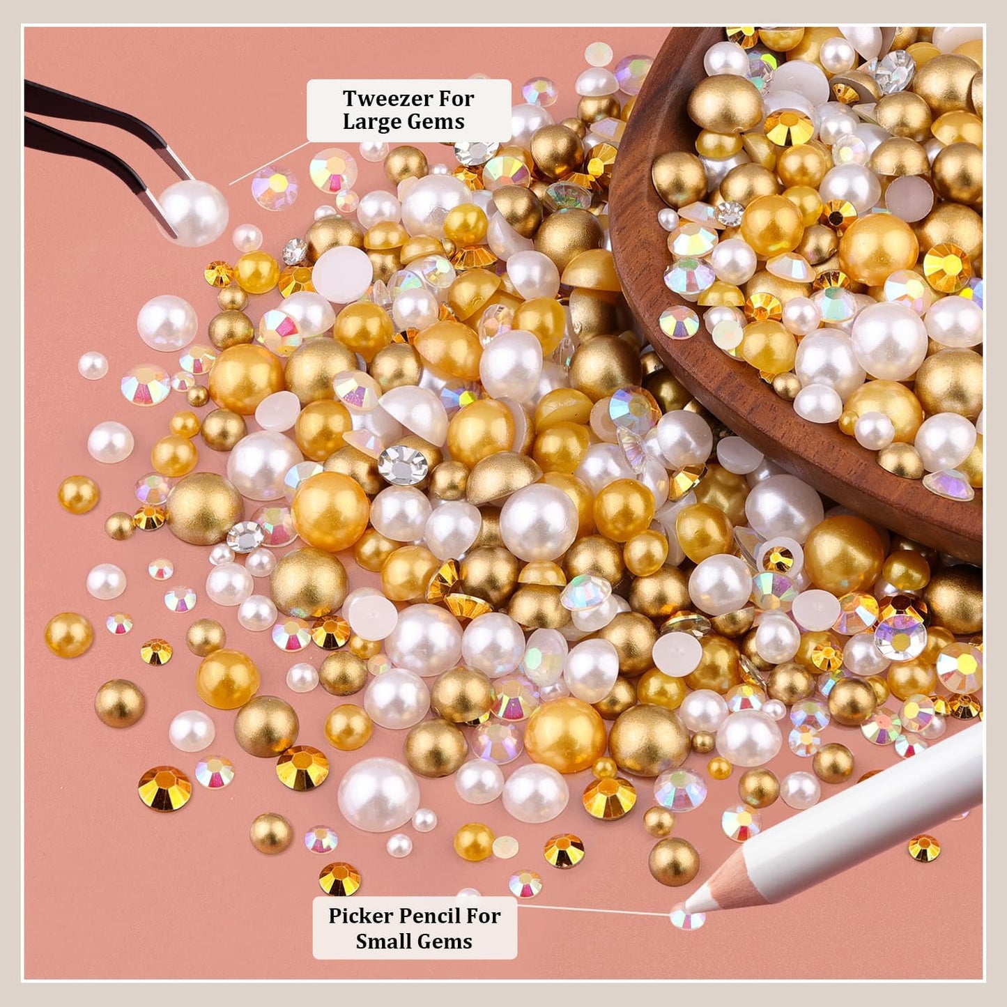 80g Flatback Pearls and Rhinestones for Crafting, White Brown 3-10mm Resin Rhinestones and Half Pearls for Bedazzling, Nail Art and Dec with 3pcs 10ml B7000 Jewelry Glue, Tweezer and Pickup Pencil-Velvo Beauty