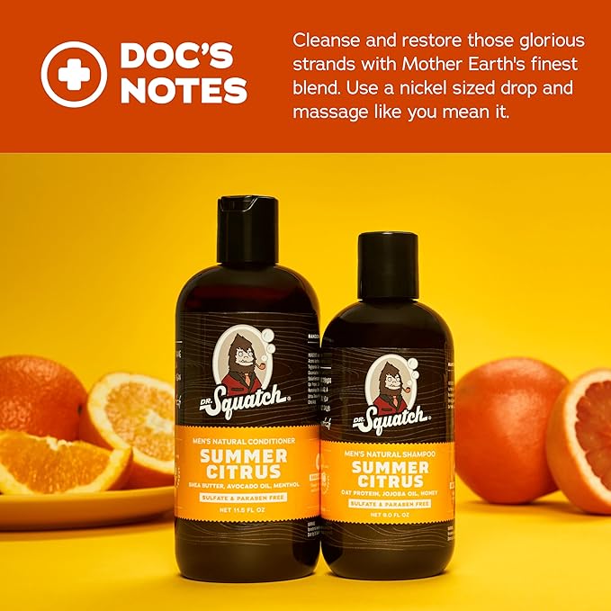 Dr. Squatch Natural Hair Bundle for Men - Healthy, Full Looking Hair - Summer Citrus Shampoo (8 fl oz), Summer Citrus Conditioner (11.5 fl oz)-Velvo Beauty