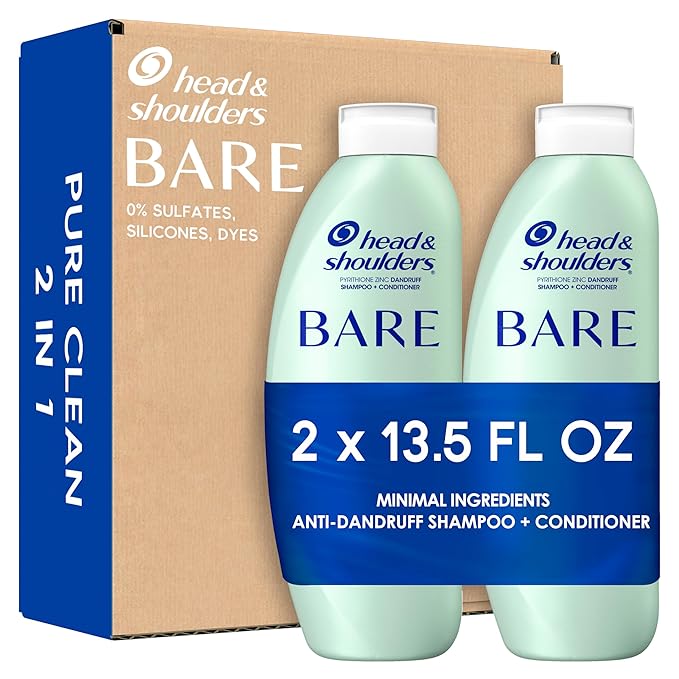 Head & Shoulders BARE 2-in-1 Dandruff Shampoo And Conditioner Twin Pack, Pure Clean, Sulfate-Free, Silicone-Free, Dye-Free, Eco-Friendly Bottles, Safe for All Hair Types, 13.5 Fl Oz Each (Set of 2)-Velvo Beauty