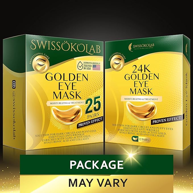 SWISSÖKOLAB Under Eye Patches For Puffy Eyes 24k Gold Eye Mask Dark Circles And Puffiness Collagen Eye Gel Pads Moisturizing & Reducing Wrinkles Anti-Aging Hyaluronic Acid (24K Gold Eye Mask)-Velvo Beauty