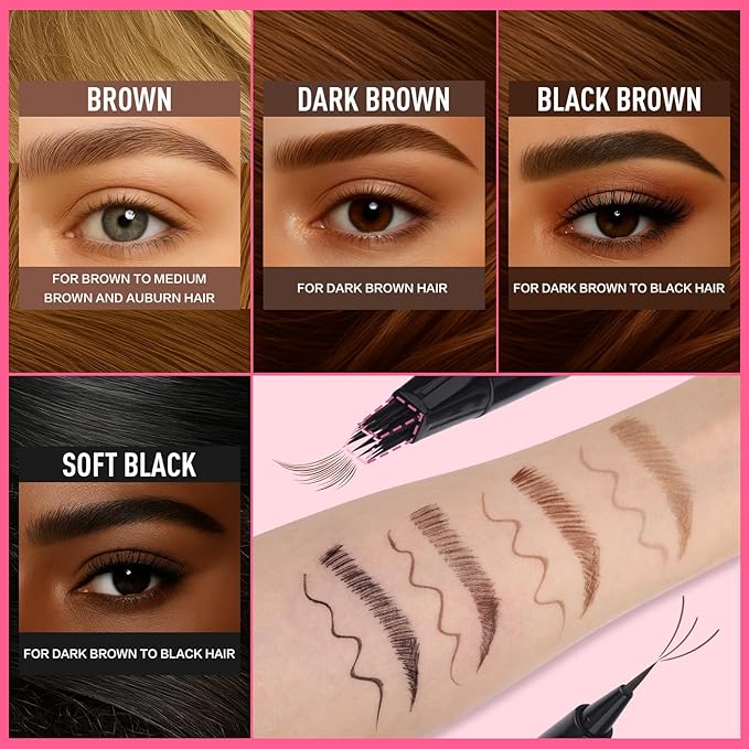 Dual Ended Microblading Eyebrow Pen - 2 in 1 Liquid Eyebrow Pencil with Brow-Fection Angled Brush & Precise Detail Brush-Tip, Shapes & Fills Hair-Like Looking Brows, Lasts All-Day, Brown-Velvo Beauty