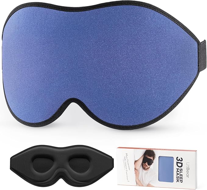 LitBear Sleep Masks, Light Blocking Eye Mask Sleeping for Women Men Side Sleeper, Soft 3D Comfortable Sleeping Mask with Adjustable Elastic Strap for Travel-Velvo Beauty