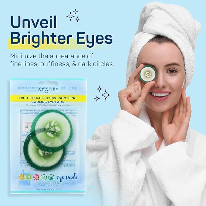 SpaLife Cooling Eye Pads - Korean Soothing Eye Pads for Dark Circles, Puffy Eyes, and Wrinkles - 48 Pads with Fruit + Vegetable Extracts - Revitalizing Hydrating Eye Pads for Eye Treatment (Cucumber)-Velvo Beauty
