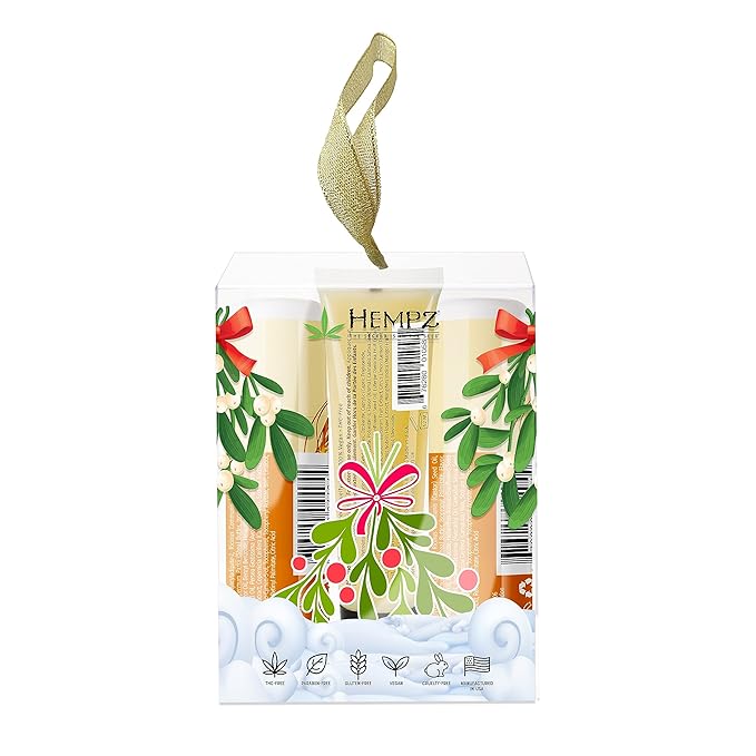 Hempz Holiday Lip Balm Trio Gift Set, Under the Mistletoe, Original Scent and Spun Sugar Vanilla Scent, Pack of 3-Velvo Beauty