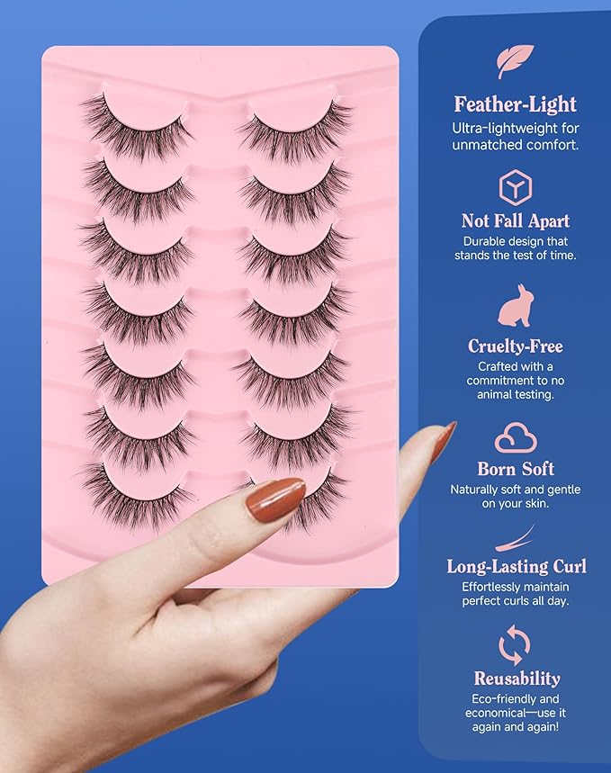 Lashes Natural Wispy Look Flared False Eyelashes Soft Strip Lash Fluffy Eyelash 7 Pairs D79-Velvo Beauty
