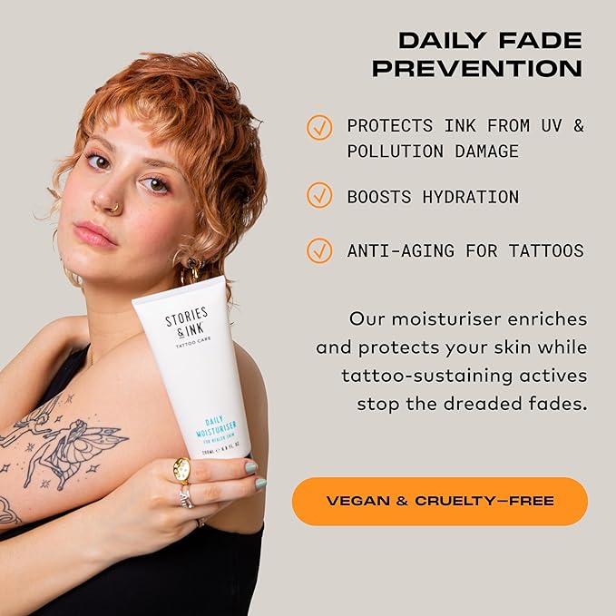 Stories & Ink Tattoo Care | DAILY MOISTURIZER for healed skin - with Advanced UV Ink Protection to Prevent Tattoo Fading, Protects & Hydrates Healed Tattoos, 200 mL / 6.8 Fl Oz-Velvo Beauty