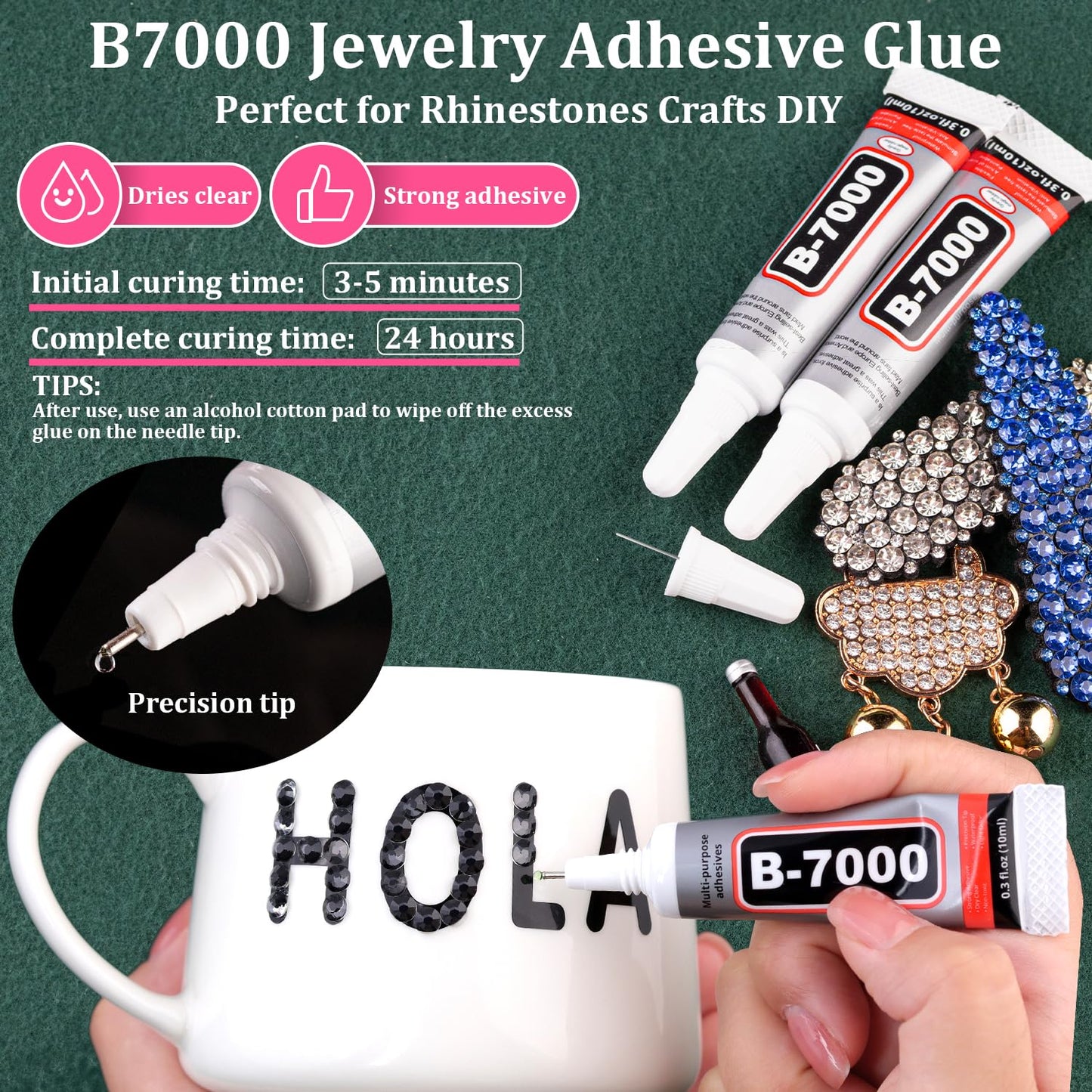 Resin Rhinestones for Crafting with B7000 Jewelry Glue, 1 Box Transparent Flatback Crystals with 3Pcs 10ml Glue for Bedazzling Crafts DIY Nail Art Makeup，Non Hotfix Gems for Clothing Shoes-Velvo Beauty
