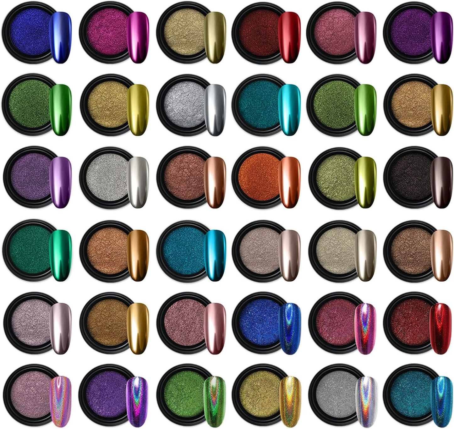 Artdone 36 Jars Chrome Nail Powder Nail Art Fimo Decoration Metallic Mirror Effect Holographic Aurora Chameleon Pigment Powder 1g/Jar Pearl for Resin Craft & Nail Art-Velvo Beauty