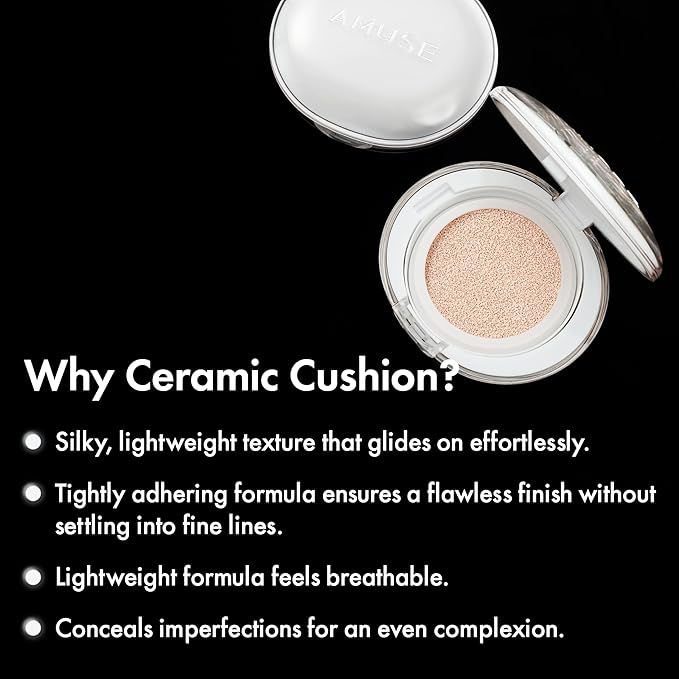 Amuse SEOUL Ceramic Skin Perfector Cushion Foundation 02 HEALTHY | Long-lasting, Lightweight, Semi-matte, Flawless Coverage, Hypoallergenic, Vegan, Korean Beauty (15g / 0.52oz.)-Velvo Beauty
