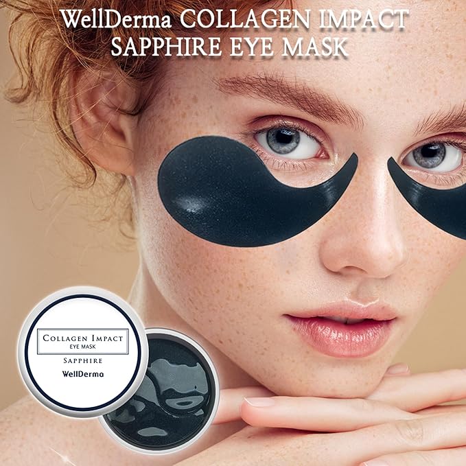 WELLDERMA Collagen Impact Sapphire Eye Mask 60 Sheets - NOURISHing ENRICHed Moisturizing Hydrogel Eye Patches Wrinkles Collagen, Under Eye for Dark Circles, Dry and Dull Skin-Velvo Beauty