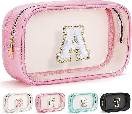 YOOLIFE Graduation Teacher Gifts Initial Clear Makeup Bag Birthday Gift Travel Toiletry Preppy Cosmetic Bags Birthday Gift for Girls Kids Travel Essentials Clear Toiletry Bag A-Velvo Beauty