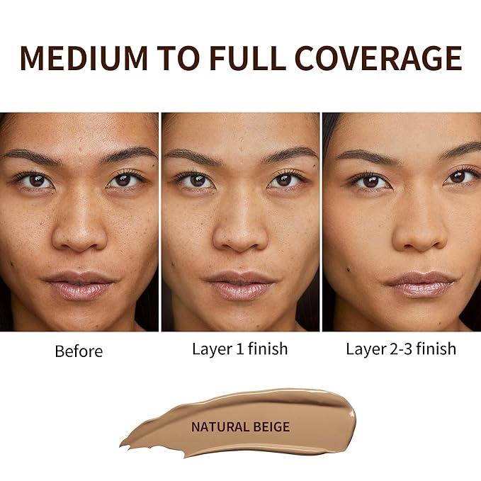FV Full Coverage Liquid Foundation, Lightweight & Concealing, Long Lasting Matte Foundation Makeup with Flawless Finish, Oil Control Waterproof Foundation for Oily Skin (Natural Beige Matte)-Velvo Beauty