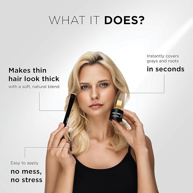 THICK FIBER Root Touch Up and Hairline Concealer - Water & Sweat Resistant Hair Loss Cover for Thinning Hair Women, with Powder and Brush (Medium Blonde)-Velvo Beauty