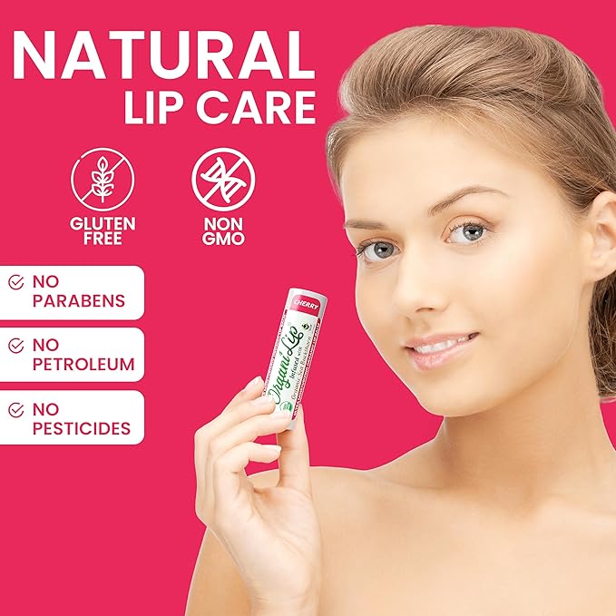 OrganiLip USDA Certified Organic Lip Balm for Nourishing Cracked or Dry Lips - All-Day Ultra Moisturizing Lip Care in Oval Shaped Tubes - 3-Pack (Cherry)-Velvo Beauty