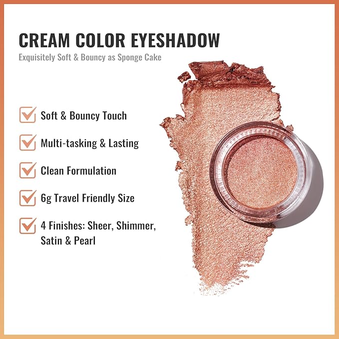 Oulac Warm Peach Glitter Cream Eyeshadow also as Highlighter, Large Capacity with Moisturizing Smooth Formula. Highly Pigmented Shimmer Eye Makeup.Waterproof,6g (08)-Velvo Beauty