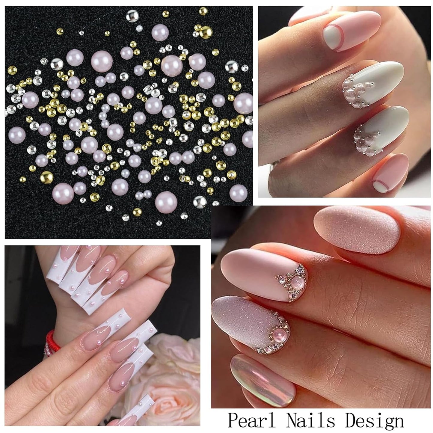 Nail Art Charms with Rhinestones Glue Gel Pink Flatback Pearls Flower Bow Nail Gems Supplies Accessories Gold Silver Nails Decoration Pearls for Women Nails Design-Velvo Beauty
