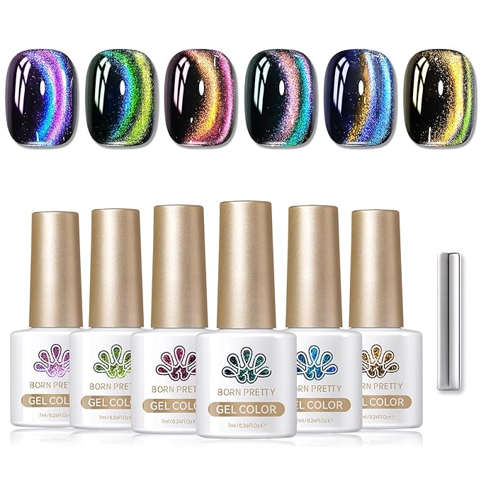 Born Pretty Cat Magnetic Gel Nail Polish 9D Polaris Holorgraphic Cat Magnetic Eye Gel Polish Glitter Gel Polish Set 6PCS-Velvo Beauty