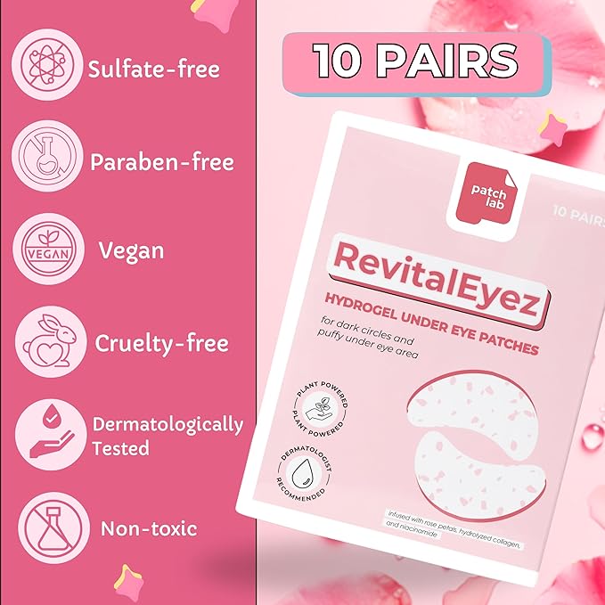 RevitalEyez Brightening Hydrogel Under Eye Patch with Niacinamide, Collagen & Rose Petals for Puffy Eyes, Wrinkles, Dark Circles (10 pairs)-Velvo Beauty