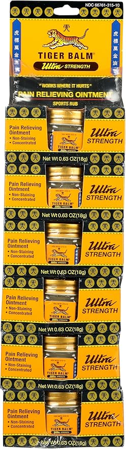 Tiger Balm Ultra Strength Rub Balm, Alcohol Free, Cruelty Free, 0.63 Ounce (Pack of 6)-Velvo Beauty