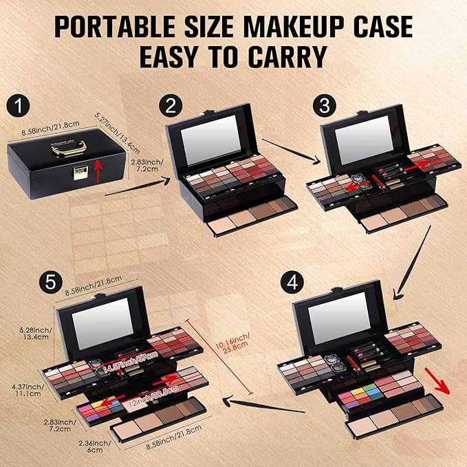 Professional Makeup Kit for Women Girl Full Kit with Mirror 60 Colors All in One Make up Gift Set Included Eyeshadow,Blusher,Highlighter,Compact Powder,Brow Powder,Lipstick,Glitter,Eyeliner,Mascara 01-Velvo Beauty