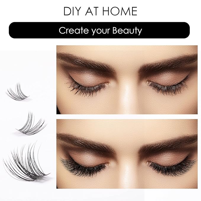 Cluster Lashes 72 Individual Lashes Clusters Eyelash Extensions False Eyelashes DIY Lash Extension Kit Reusable False Eyelashes Natural Look Mix 10-16mm C D Curl-DM01-Velvo Beauty