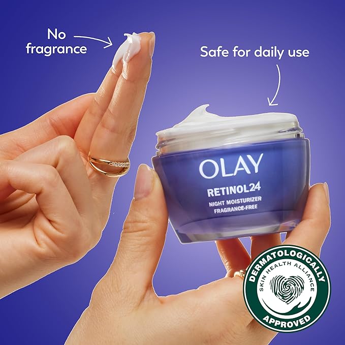 Olay Retinol 24 Face Moisturizer, Anti-Aging Night Cream for Women, Trial Size, Fragrance-Free, Non Greasy - Anti-Wrinkle, Smooth Fine Lines, Tightening Skin Care - Peptides, Glycerin, 0.5 Oz-Velvo Beauty
