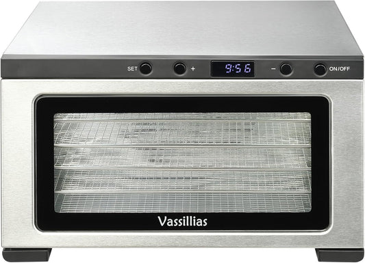 Stainless Steel Mini Food Dehydrator Dryer- 6 Stainless Steel Trays, Digital Adjustable Timer, 400W, 176°F, Temperature Control, for Jerky, Herb, Meat, Beef, Fruit and Pet Treats, Model 2016YJ, Silver-Velvo Beauty
