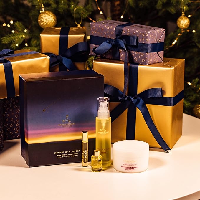 Aromatherapy Associates Moment of Comfort. Luxurious Holiday Gift Set Includes Inner Strength Bath and Shower Oil, Roller Ball, Body Oil, and Body Treatment (1 count)-Velvo Beauty