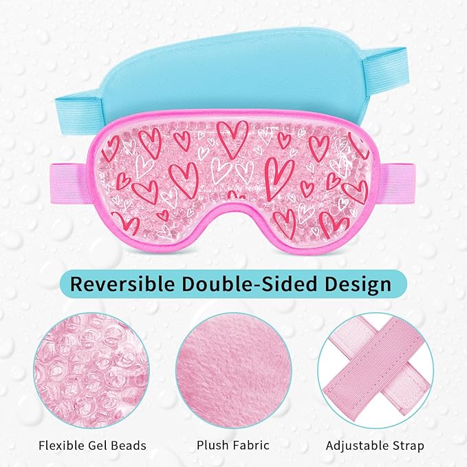 2PCS Cooling Eye Mask Gel Eye Mask, Reusable Hot Cold Therapy cold eye mask for Post Surgery, Puffiness, Dark Circles, Eye Bags, Dry Eyes, Migraines with Soft Plush Backing (Heart+Snowflake)-Velvo Beauty