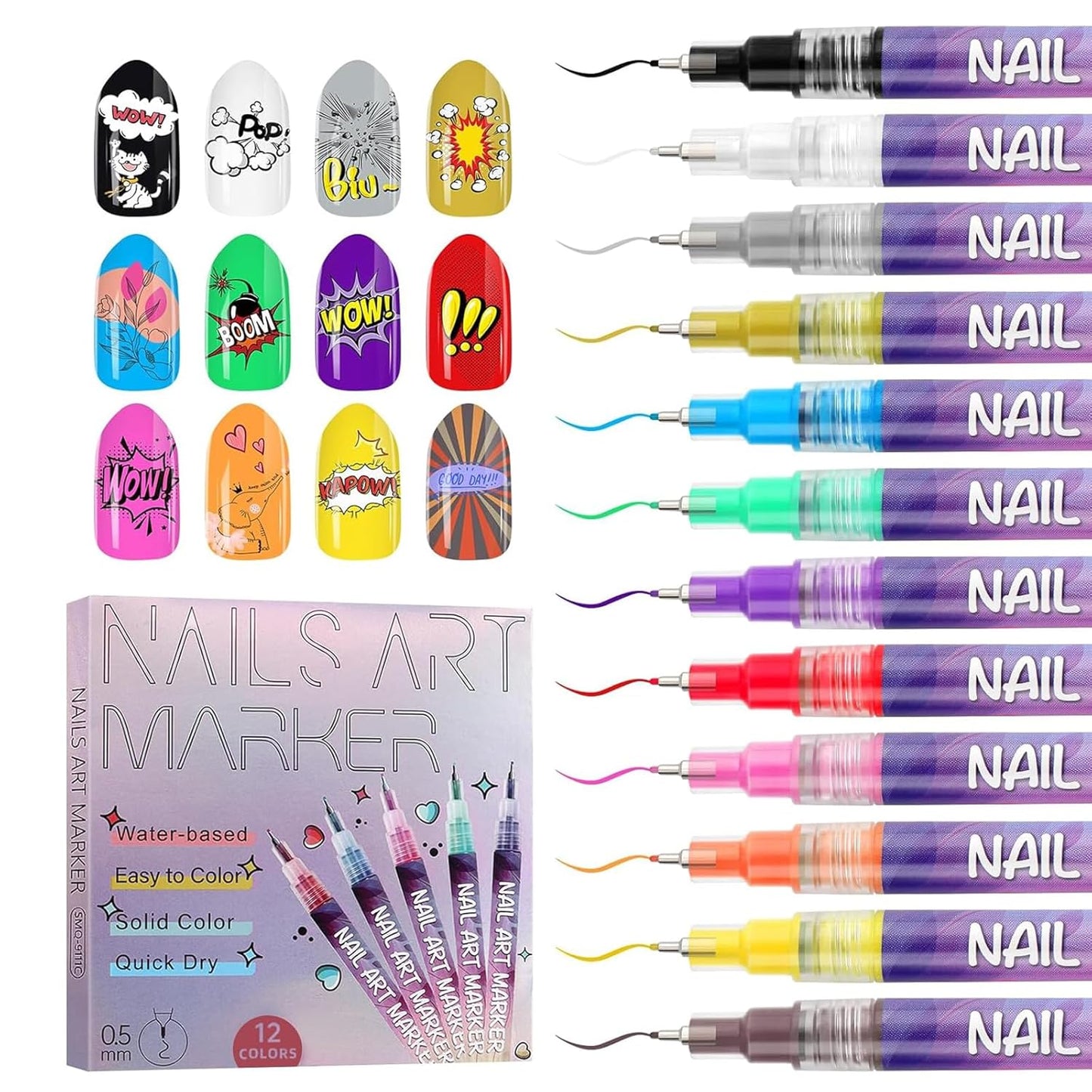 12 Color Acrylic paint pen Set, Kalolary Nail Polish Pens Nail Point Graffiti Dotting Pen Drawing Painting Liner Brush for DIY Nail Art Beauty Adorn Manicure Tools-Velvo Beauty