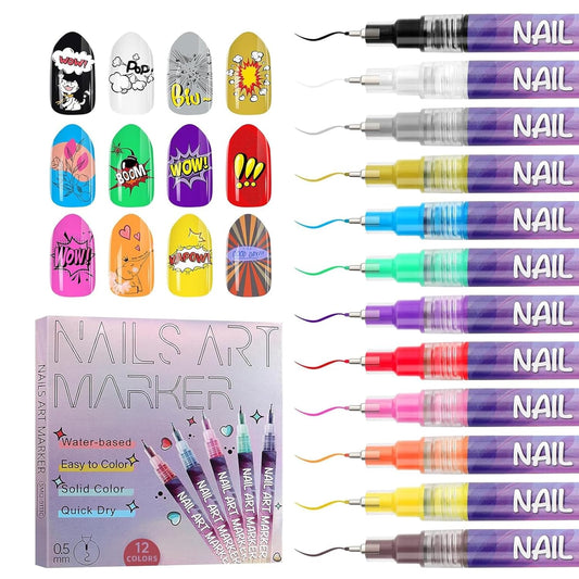 12 Color Acrylic paint pen Set, Kalolary Nail Polish Pens Nail Point Graffiti Dotting Pen Drawing Painting Liner Brush for DIY Nail Art Beauty Adorn Manicure Tools-Velvo Beauty